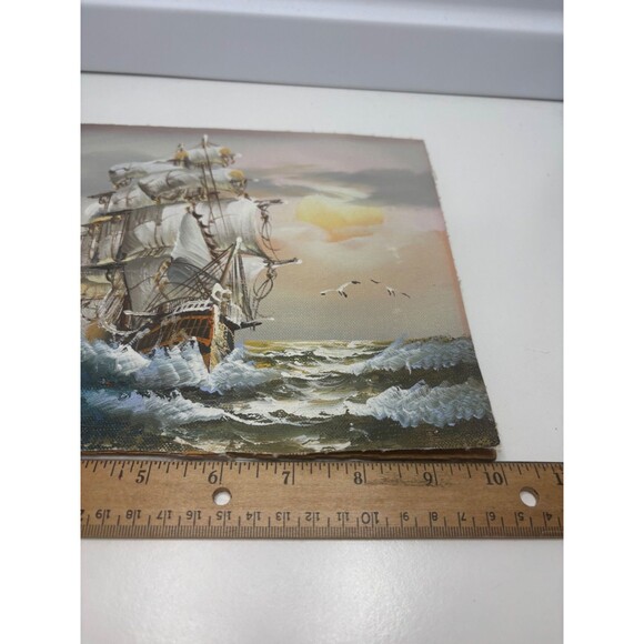 SMALL Original John Ambrose Painting Sailing Ship Signed Nautical Art 10x8 IN - Picture 7 of 8